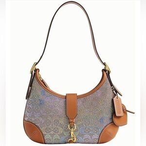 Coach Hamptons Medium Crystal Signature Jacquard Hobo Bag